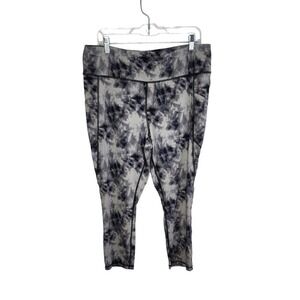 J Jill Fit Performance Cropped Leggings Black Gray Tie Dye Strechy Size Large